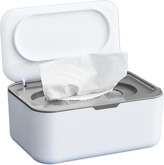 Wet Wipes Dispenser Container Box, Refillable Wet Wipes Dispenser for Babies & Adults ,Wet Napkin Storage Box Holder, Tissue Storage Boxs with Lid for Kitchen Bathroom Offices Car(Gray)