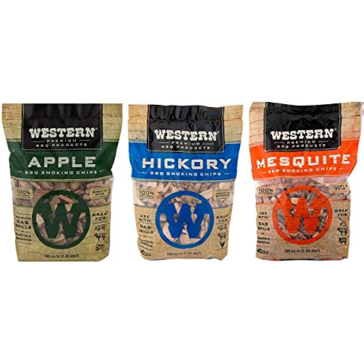 حزمة متنوعة من رقائق الخشب المدخن الغربية المثالية - حزمة 3 - النكهات الأكثر شعبية - Apple و Hickory & amp؛ النسخة الأصلية المسكيت
