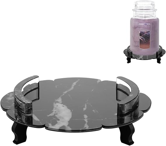 Beautyflier Scented Holder Tray, Pedestal Stand for Yankee Classic 22oz Large Jar Single Wick Candle, Decorative Marble Pattern Acrylic Plate, Holder ONLY (Black)
