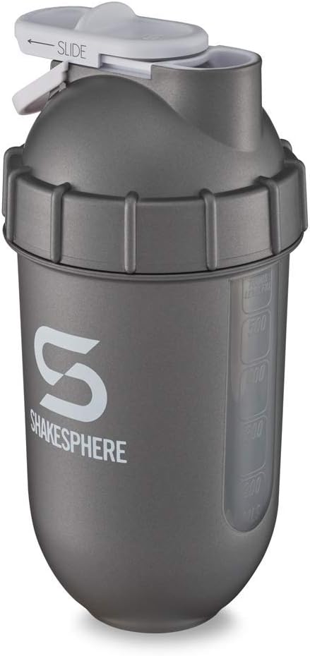 SHAKESPHERE Tumbler View Protein Shaker Bottle - Smoothie Cup with Clear Window, Bladeless Blender Cup Purees Fruit, No Mixing Ball - Protein Shakes and Pre Workout Powder, 24 oz - Matte White