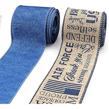 2 Rolls 4th of July Wired Ribbon Patriotic Ribbons for Wreath Bows Crafts Wrapping Navy Blue American Flag Air Force Ribbon for Memorial Day 250th Anniversary Decoration