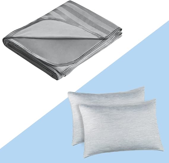 Elegear Cooling Blanket Stripe Gray 59" x 79" + Gray Standard 20" x 26" Bundle