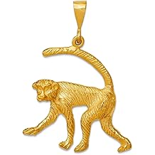 JewelryWeb 14k Yellow Gold Solid Polished Monkey Charm 36.9x26.2mm Pendant Necklace for Women