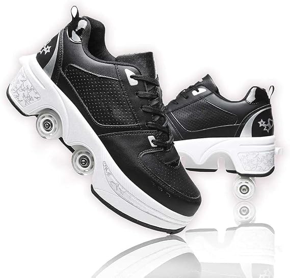 أحذية تزلج قابلة لإعادة التدوير بأربع عجلات ، 2 -in- 1 Parkour ، أحذية تتحول إلى Lnto Rollerskates ، أطفال & # x27 ؛ s Roller Skates Ladies Kick-Roller Shoes Adult Skating Cool Running