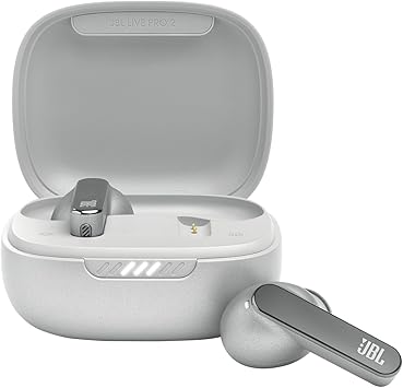 JBL Live Pro 2 - سماعات أذن لاسلكية حقيقية لإلغاء الضوضاء، حتى 40 ساعة من التشغيل مع شحن لاسلكي، 6 ميكروفونات للمكالمات المثالية، التحكم باللمس والصوت، IPX5 فضي مقاوم للماء
