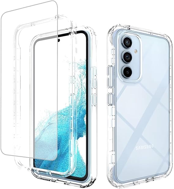 حافظة Galaxy A54 5G ، لـ Samsung A54 5G SM-A546U مع واقي شاشة من الزجاج المقسى ، 360 غطاء من الكريستال الهجين المقاوم للصدمات من سامسونج جالاكسي A54 5G Clear