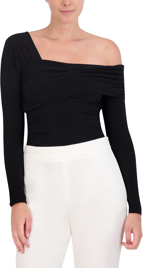 BCBGMAXAZRIA أعلى تريكو غير متماثل للسيدات بأكمام طويلة