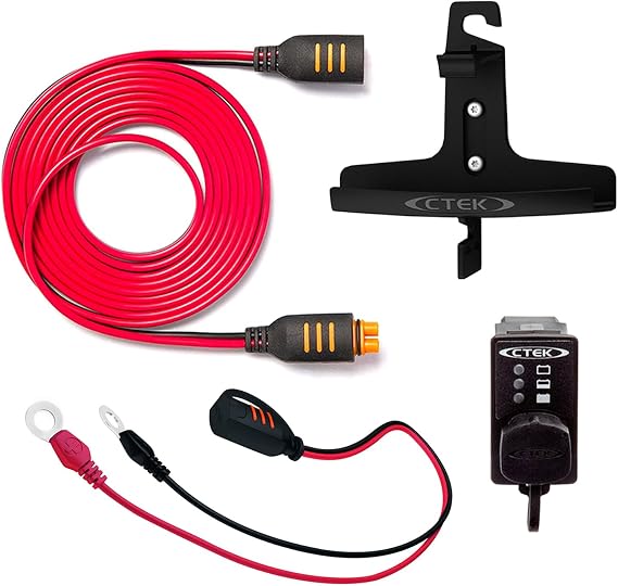 CTEK M8 Garage Bundle | حامل الحائط + كابل التمديد + موصل دبوس مسطح + 3/8 "عين لبطاريات M8 Top Post