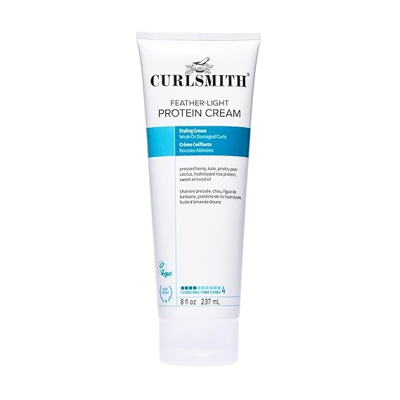 كريم بروتين CURLSMITH Feather Light - كريم تجعيد مرن، كريم تصفيف غني بالبروتين لتجعيد الشعر، لجميع أنواع التجعيد، الأفضل لتجعيد الشعر الضعيف والتالف، نباتي وخالي من القسوة (8 أونصة)