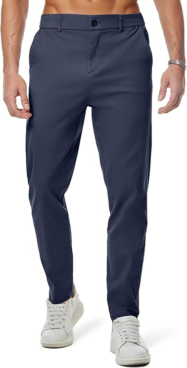 JMIERR Men's Chino Pants Casual Elastic Waist Tapered Golf Trousers