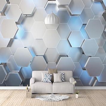 Fashionable and Technological Sense 3D Wall Mural, White Simple Removable Self-Adhesive 3D Mural Wallpaper for Kindergarten Bedroom Living Room Kids Room Tv Sofa Background Wall,135"W x106.3"H