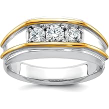 JewelryWeb 9.63mm 14k Solid Gold Two-tone Mens Polished 3-stone 1/2 Carat Diamond Ring Size 10.00 Ring for Men