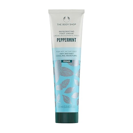 The Body Shop Peppermint Invigorating Foot Cream | Cooling Moisturizer for Dry cracked Feet | 48 Hour Moisture, Vegan, 100 ml / 3.3 oz