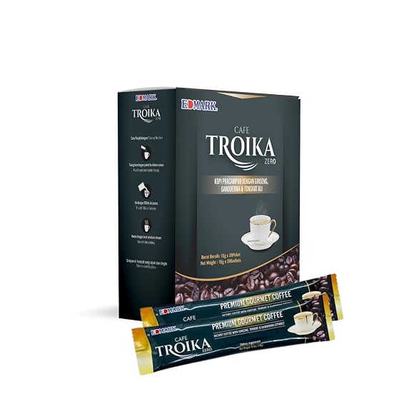EDMARK ZERO Troika Low Sugar Ginseng Coffee | 94% Less Sugar, Aspartame-Free Medium Roast Instant Coffee Blend | Healthy Daily Energy & Wellness Drink | Proprietary Sweetener Formula (Pack of 20)
