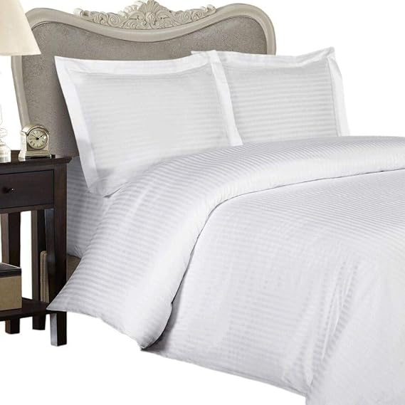 مجموعة أوراق قطنية 300TC فاخرة من القطن المصري 300TC ، King ، White Damask Stripe 300 TC