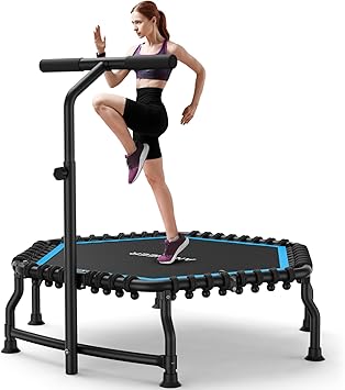 ترامبولين ANCHEER Rebounder مقاس 50 بوصة للبالغين - ترامبولين صغير قابل للطي لعام 2026 مع بار - ترامبولين للتمرين للبالغين، أقصى حمولة 560 رطلاً، للتمرين في الأماكن المغلقة/الحديقة