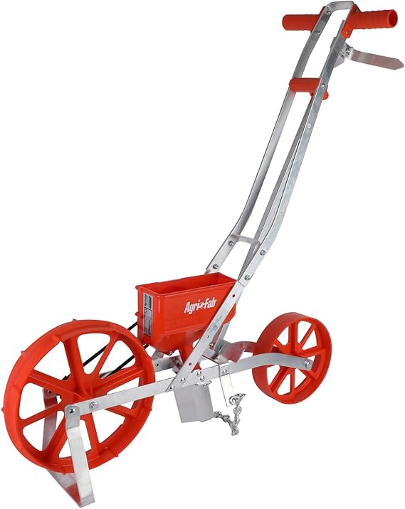 Agri-Fab Push Garden Seeder Planter with 7 Interchangeable Seed Plates, 3 lb Capacity Hopper and Adjustable Row Marker, Orange
