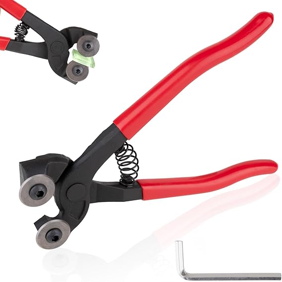Glass Tile Nippers 7", Heavy Duty Wheeled Glass Mosaic Nipper, Glass Nippers with Soft Rubber Handle for Stained Glass, Ceramic Tile Nipper Mosaic Tools with an allen wrench