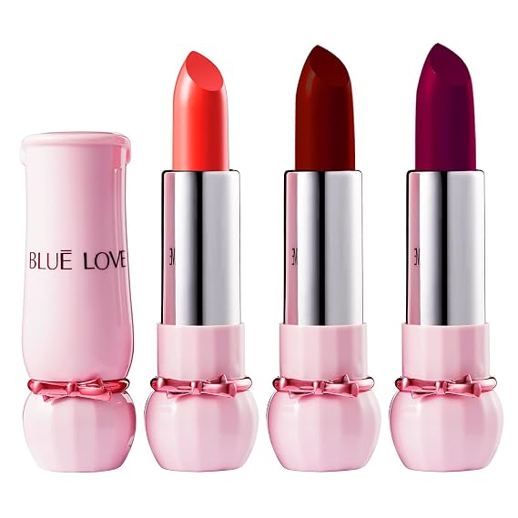 BLUE LOVE 3Pcs Moisturizing Lipstick Set, Lustrous Nourishing Red Creamy Lipstick, Hyaluronic Acid Infused, Long Lasting Lipstick and Non-Greasy Lip Stick for Women (1#+5#+7#, 3PC)