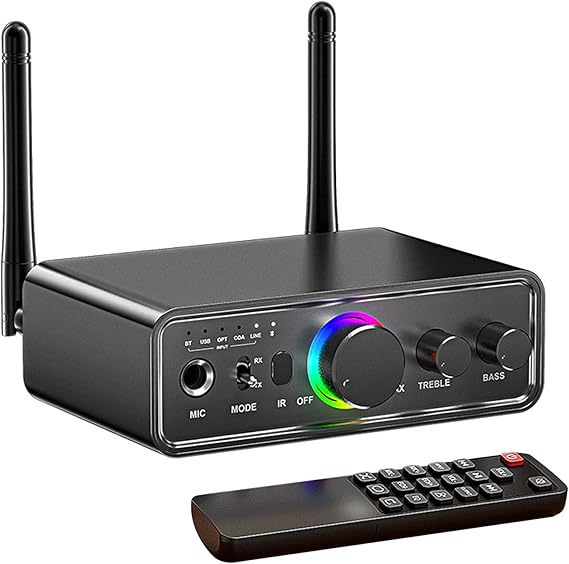 بلوتوث 5.3 جهاز إرسال استقبال 2 في 1 محول صوت لاسلكي مع اتصال ميكروفون 6.5 مم عن بعد AUX RCA Coaxial Optical USB Input Bluetooth Audio Receiver للتلفزيون / الكمبيوتر / سماعة الرأس / KTV / ستيريو المنزل
