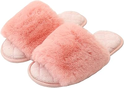 Husmeu Womens Memory Foam Slippers Non Slip Fuzzy Slipper Slip on Indoor Outdoor Sandals Open Toe House Shoes Slides