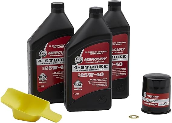 طقم تغيير زيت المحرك الخارجي Mercury 8M0081916 25W-40 رباعي الأشواط للمحركات الخارجية Mercury 40/50/60hp EFI