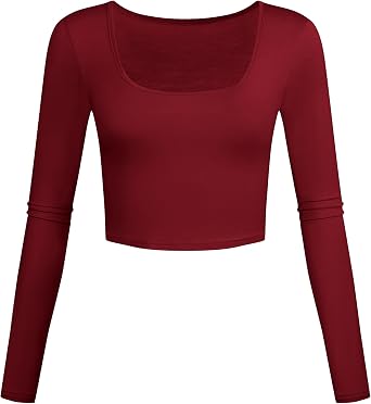 قمصان قصيرة خفيفة الوزن برقبة مربعة وأكمام طويلة وقصّة Slim Fit أساسية للنساء