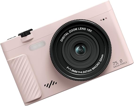 Tbest Digital Camera Mirrorless 4K WiFi 75MP 18X Zoom with 3.0 Inch Flip Screen APP Beautify Function HDV CAM Support for Travel Photography Portrait ABS Material (Pink)