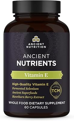Ancient Nutrition Vitamin E Supplement, Ancient Nutrients Vitamin E - 95mg Vitamin E, Supports Healthy Hair and Skin, Fermented Selenium, Enzyme Activated, Paleo & Keto Friendly, 60 Capsules