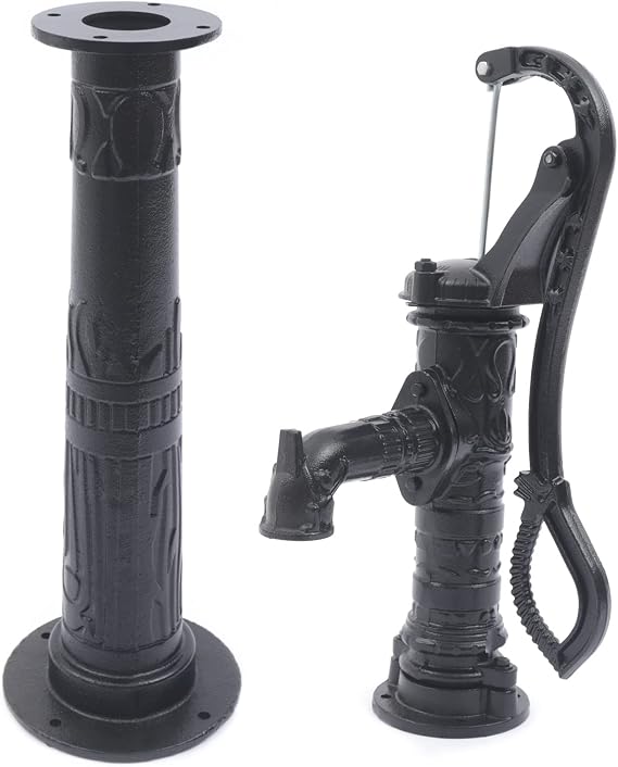Hand Well Pump, Manual Deep Water Pump Handheld Pitcher Pump and Base, Cast iron decorative hand pump with Extended Spout, Yard Gardens Parks Pond Well Water Pitcher Easy to InstallationBSA-75