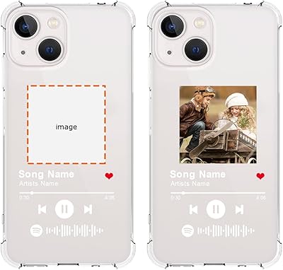 جراب هاتف Spotify Code Photo مخصص لهاتف iPhone 14، مشغل موسيقى مخصص، لوحة أغاني، صورة نصية، صورة، غطاء حماية مقاوم للصدمات، زوايا شفافة معززة