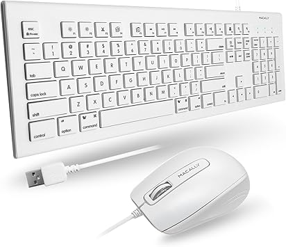Macally 104 Key USB Wired Keyboard and Mouse Combo مع Apple Shortcut Keys for Mac و iMac و Macbook و Windows PC MKEYECOMBO و White