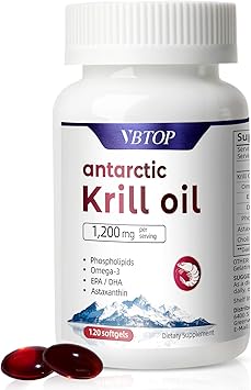 Antarctic Krill Oil 1200 mg per Serving, 120 Quick Release Softgels with Omega-3 EPA DHA, Astaxanthin & Phospholipids, Mercury Free, No Fishy Aftertaste for Heart, Joint & Brain Health