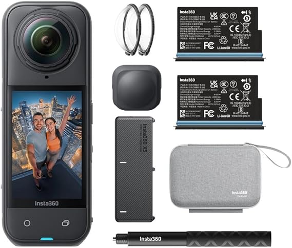 insta360 X5 Essentials Paketi - Su Geçirmez 8K 360° Aksiyon Kamerası, Önde Gelen Düşük Işık, Görünmez Selfie Çubuğu Efekti, Sağlam ve Değiştirilebilir Lens, 3 Saatlik Pil, Dahili Rüzgar Koruması