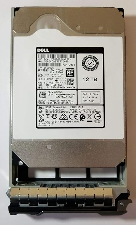 محرك أقراص ثابتة HGST سعة 12 تيرابايت بسرعة 3. 5 لفة في الدقيقة وسعة مجمعة؛ نموذج محرك الأقراص الثابتة SAS بسرعة 12 جيجابت في الثانية: HUH721212AL5200 DPN: 9HXK6