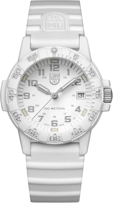 سلحفاة البحر الجلدية Luminox XS.0307.ساعة WO للرجال 39 ملم - ساعة عسكرية باللون الأبيض وظيفة التاريخ 100 متر مقاومة للماء، أبيض، 7020-6smd-39 ملم، رياضية