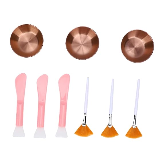 ZJchao 9 Piece Facial Spa Set DIY Face Bowl Set Esthetician Tools with 3 Stainless Steel Bowls 3 Fan Brushes Spatulas for Mixing Application Skincare (Rose Gold)