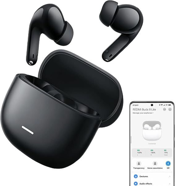 XIAOMI Redmi Buds 8 Lite True Wireless Earbuds, Bluetooth 5.4, 42dB ANC, 36H Battery, IP54, Dual Device, Fast Charging, Lightweight 4.5g, for iPhone Android, Black