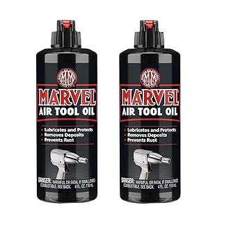 Marvel Air Tool Oil 4 oz Bottles, Pneumatic Tool Lubricant for Smooth Starting & Longer Tool Life, Dissolves Gum & Sludgy Buildup, Improves Performance, 2-Pack