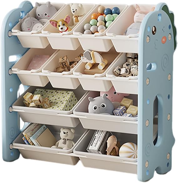 Toy Storage Organizer Book Shelf with Stuffed Animal Storage Toy Organizers and Box Kids Bookshelf Kids playroom playroom Decor Bedroom Organizers Blue 86x36x85cm