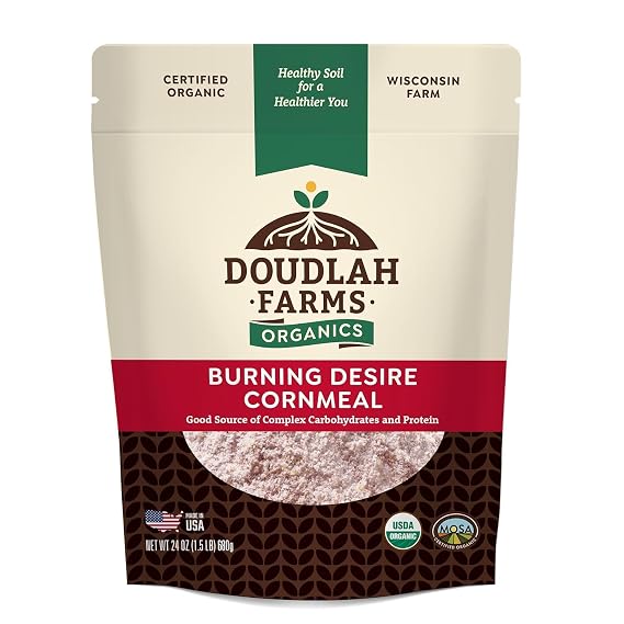 Organic Red Cornmeal Heirloom Red Dent Corn 1.5 lb - USDA Organic, Certified Clean, Non-GMO, Glyphosate Free - Biodynamic & Regeneratively Farmed Ground Cornmeal for Baking, Cornbread, Tortillas By a Wisconsin Family Farm