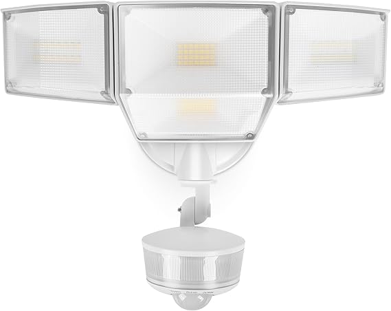 LUTEC 84W 9500LM LED Security Light Motion Sensor Outdoor Lights with Night Light, 4 Head LED Flood Lights 5000K Daylight, IP65 Waterproof, Motion Detected Lights for Outside (White)