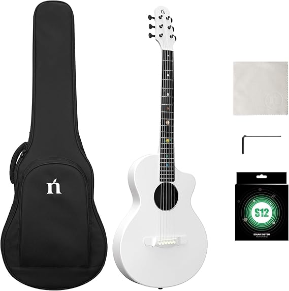 Natasha Carbon Fiber Acoustic Guitar, 38-inch Steel-string Guitarra Travel Guitar,Durable 6-string Ultra-thin Guitar for Beginners Intermediate Learners & Adults (Radiant Pearl)