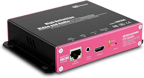 مشفر FBE200 H.264 / H.265 HEVC IPTV، مشفر فيديو عالي الدقة، يدعم HLS M3U8 ffmpeg VLC، HTTP RTSP RTMP UDP ONVIF لليوتيوب، فيسبوك، البث المباشر لـ Wowza، اتصال LAN