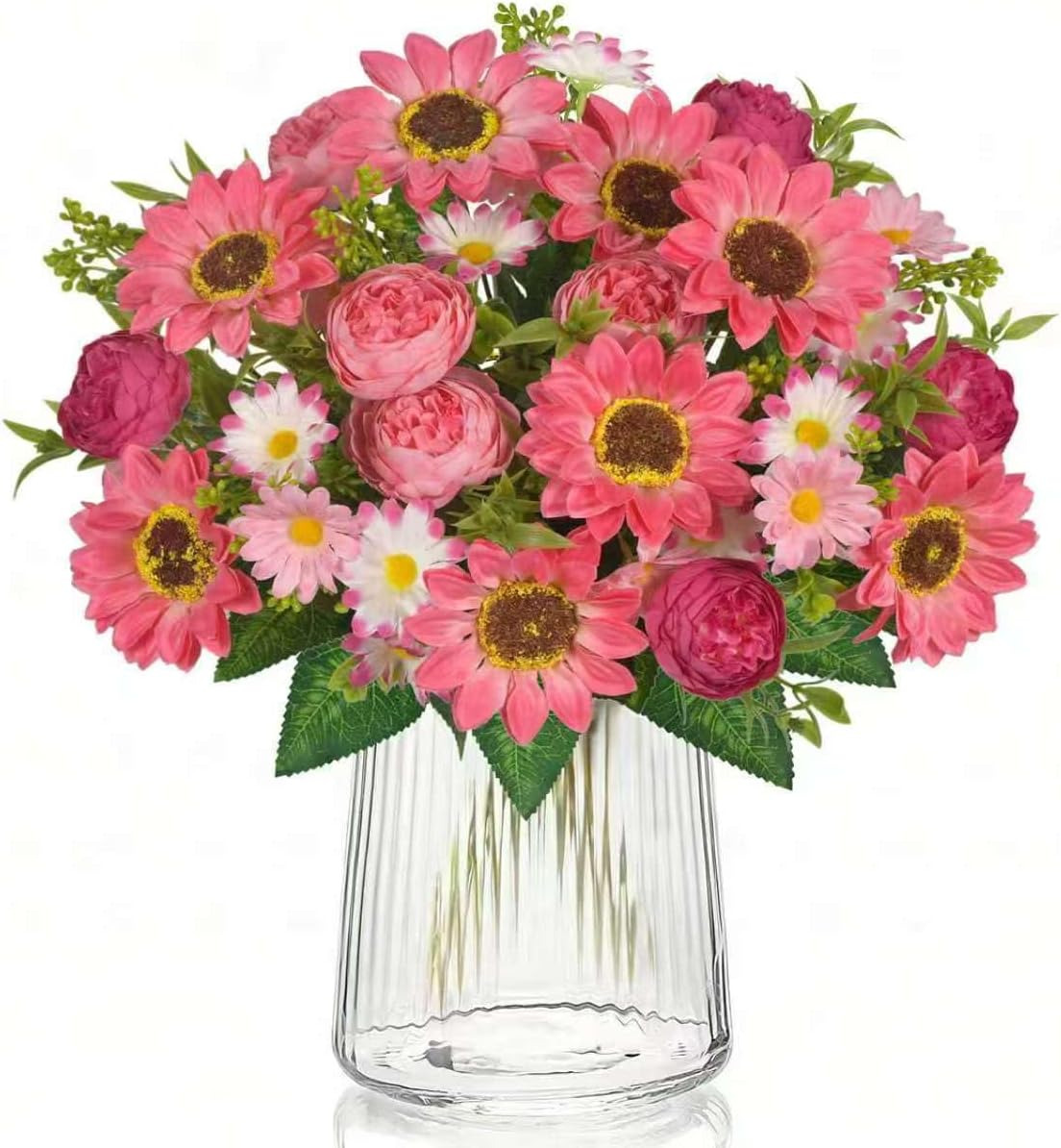 Sunflowers Artificial Flowers Artificial Flowers Like Real 2 Bundles Artificial Bouquet Fake Peonies Artificial Silk Flowers Daisy Pink Flowers Wedding Party Home Kitchen Decor (2 Pink)