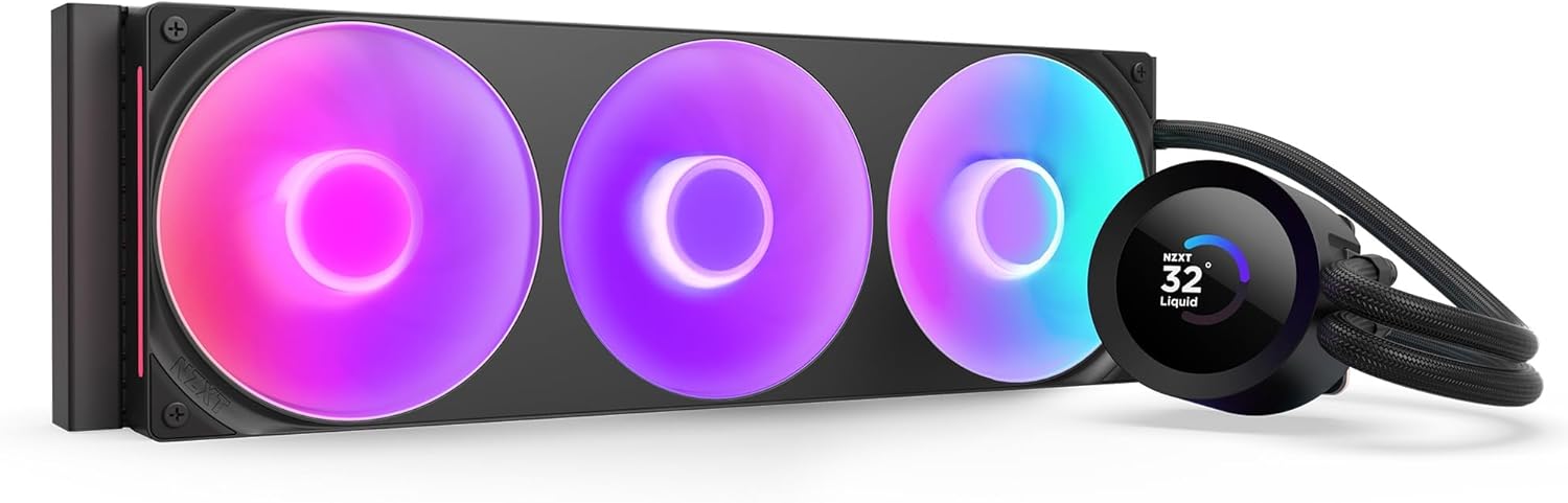NZXT Kraken Plus 360 RGB - مبرد سائل لوحدة المعالجة المركزية AIO - مشعاع 360 مم - مروحة F360 RGB Core أحادية الإطار - شاشة LCD مربعة قابلة للتخصيص مقاس 1.54 بوصة - AMD® AM5، AM4 - Intel® LGA 18511700، 1200115X - أسود