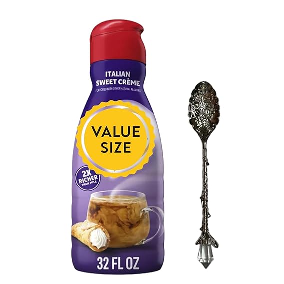 Premium Liquid Coffee Creamer 32 fl oz Bottles of Creamy Smooth Non-Dairy Coffee Creamer with Dumbass Coffee Gem Spoon (Italian Sweet Creme) Gem Spoon