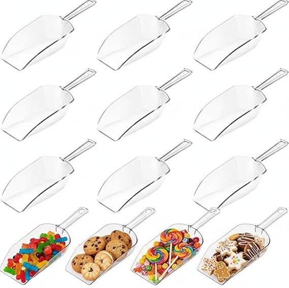 Sawysine 12 Pcs 5.5 '' Mini Clear Plastic Acrylic Kitchen Scoops Multi Purpose Small Ice Scoop for Wedding Ice Cream Candy Dessert Buffet Tea Popcorn   