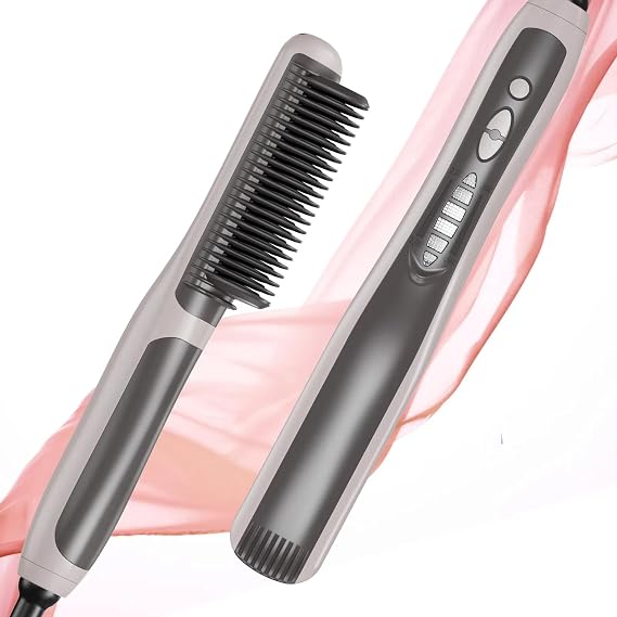 Hair Straightener Brush, Hair Straightener Comb Straightening Brush for Women,Straightening Comb for All Hair Types with Heating Teeth, 20s Fast Heating & with 5 Temps - Gifts for Women (1)