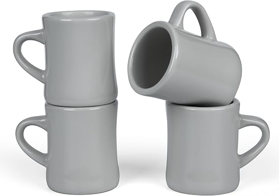 11oz White Diner Coffee Mug Set of 4 Ceramic Mugs Great for Kitchen Set, Travel, and Hot Tea (Grey)